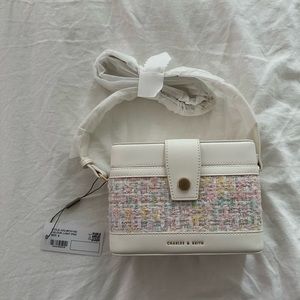 Charles & Keith Bronte Tweed Boxy Crossbody Bag - Light Pink